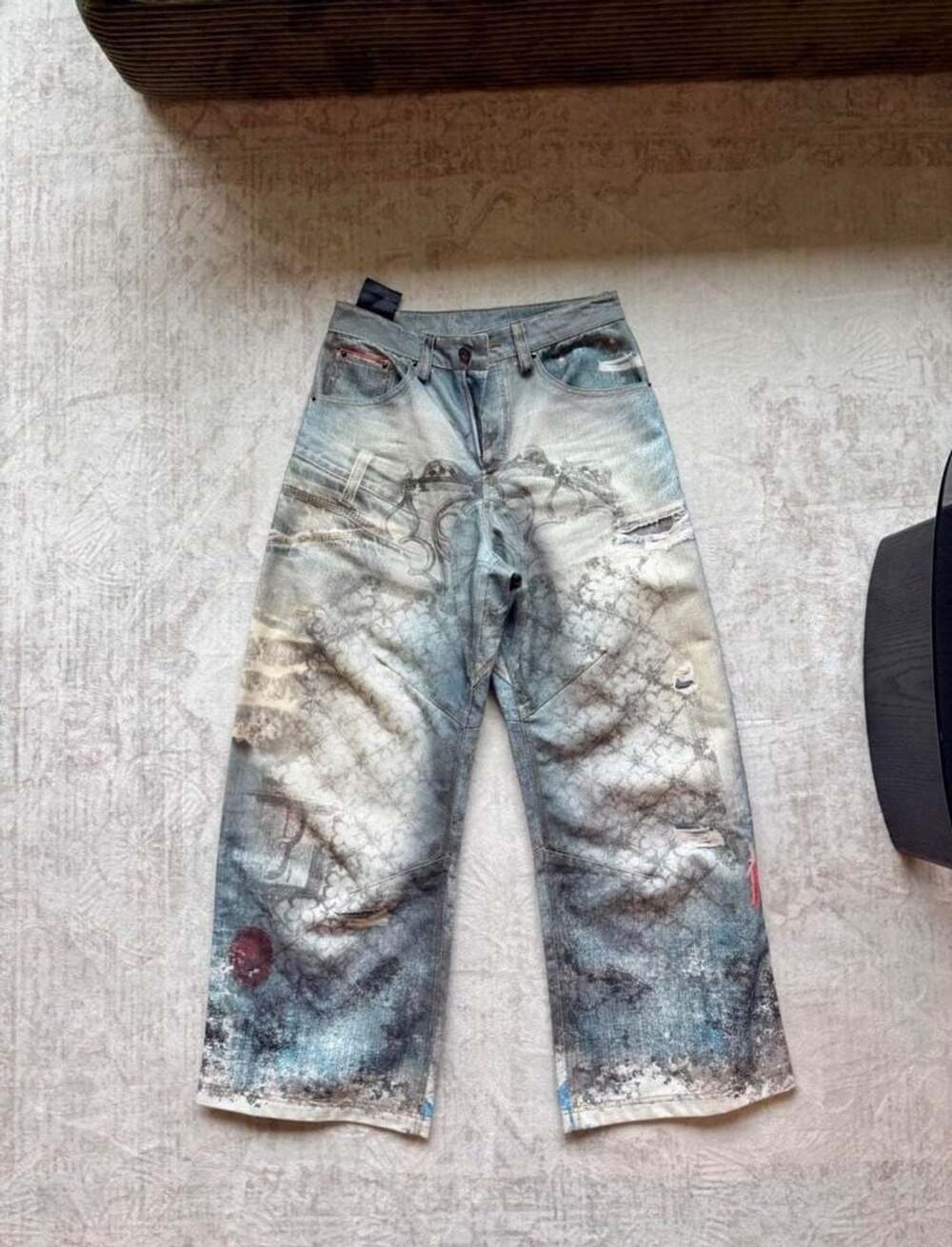 Feng System Gothic Gate Printed Denim Jeans